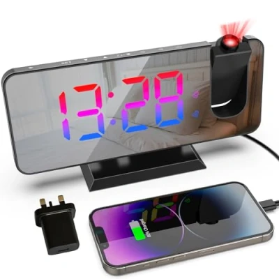 Image of 321Wasay Led Projection Alarm Clock, Digital Clock Projector Clocks Bedroom, Bedside, Electronic Smart for Bedrooms (black with adapter)