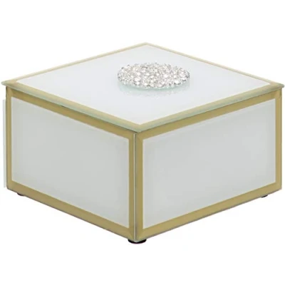 Image of Maturi Square Glass Trinket Box with Diamante Detailing and Gold Edge
