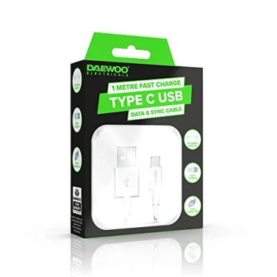 Image of Daewoo 1 Metre Type C USB Fast Charge Cable for Date &amp; Sync Connection, Power Level 5V 2.1A, Use with Compatible Adaptor