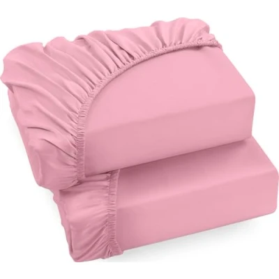 Image of Utopia Bedding Fitted Sheet 90 x 200 cm (2 Pack), Pink Deep Pocket 14 inch (35 cm) Easy Care Soft Brushed Microfibre Fabric Shrinkage and Fade Resistant Bottom