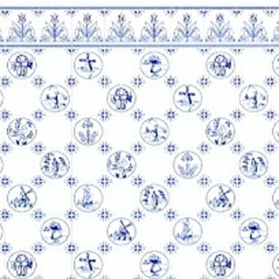 Image of Melody Jane Dolls House Blue White Delft Dutch Tile Miniature Print 1:24 Scale Wallpaper