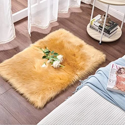 Image of Cumay Super Soft Faux Sheepskin Rug,Rugs living room, Shaggy Bedroom Area Rug Fur Bedside Rugs (Brown, 23.6 x 35.4 inch)