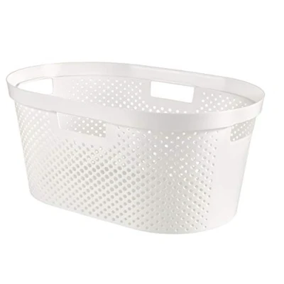 Image of CURVER Infinity Laundry Basket, 40 L, White, 58.5 x 38 26.5 cm, Recycled Plastic