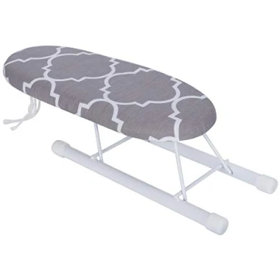 Image of Majatou Small Ironing Board, Mini TableTop Board with Washable Cover, Easily Foldable Legs Portable Travel 26 x11 cm, Lightweight and Compact for Home Use (Classic Grid)
