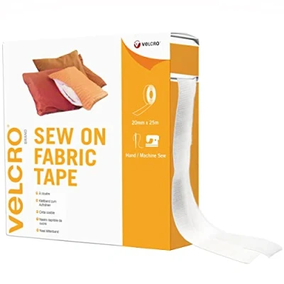 Image of VELCRO® Brand Sew &amp; Stick Fabric Tape Cut to Length Strong Hook Loop Self Adhesive Sticky Perfect for Crafting, Clothing Repairs Hemming White 20mm x 5m