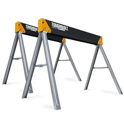 Image of ToughBuilt Folding Sawhorse/Jobsite Table Sturdy, Durable, Lightweight, Heavy Duty, 100% High Grade Steel, 1100lb Capacity, Easy Carry Handle (TB C300 2 UK) Pack