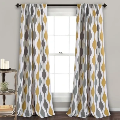 Image of Lush Decor Mid Century Geo Room Darkening Window Curtain Panel Pair, 52&quot; W x 84&quot; L, Gold &amp; Gray