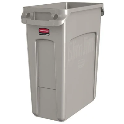 Image of Rubbermaid Commercial Products Vented Slim Jim Waste Receptacle Bin 60 Litre Beige 1971259