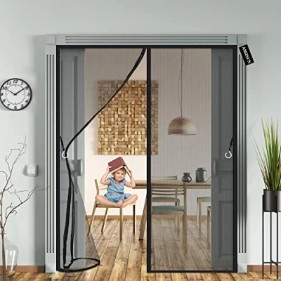 Image of Magnetic Screen Door 175x205cm(69x81inch) Heavy Duty Mesh Curtai,with Powerful Magnets and Full Frame Magic Tape, Without Drilling,for Patio Balcony Garage Cellar Black
