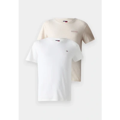 Image of Tommy Jeans SLIM MIX 2 PACK Basic Tshirt, Men&#039;s, Size: 48, Ecru/oat marl