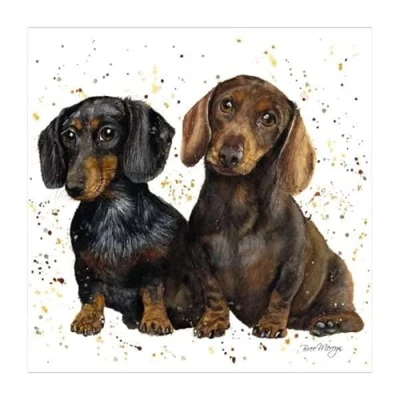Image of Noel Tatt Artistic Open Blank Greeting Card From The Bree Merryn Range Slinky &amp; Scooter Dachshunds Suitable For Birthdays and Other Occasions Any Recipient