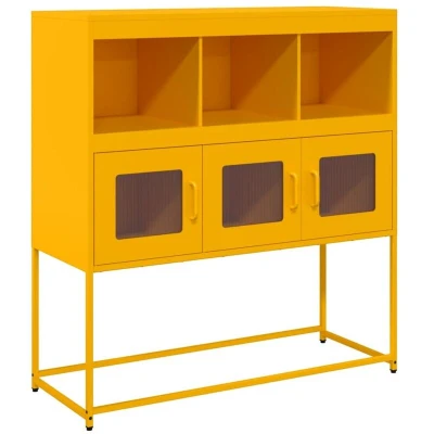 Image of vidaXL Sideboard Storage Cabinet Mustard Yellow Steel, 100.5x39x107 cm Versatile Kitchen/Dining/Bedroom/Office Use