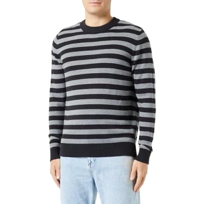 Image of Bestseller A/S Men&#039;s Jprblajamie Knit Crew Neck Jumper, Black/Stripes: Grey Melange, L