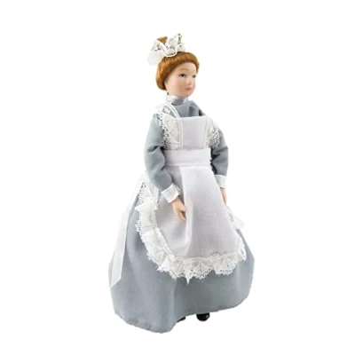 Image of Melody Jane Dolls House Victorian Parlour Maid Woman Lady Servant in Grey Porcelain People