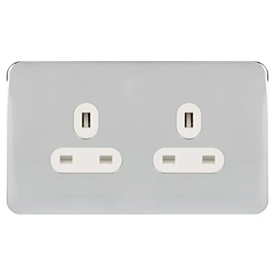 Image of Schneider Electric Lisse Screwless Deco Unswitched Double Power Socket, 13A, GGBL3060WPCS, Polished Chrome with White Insert