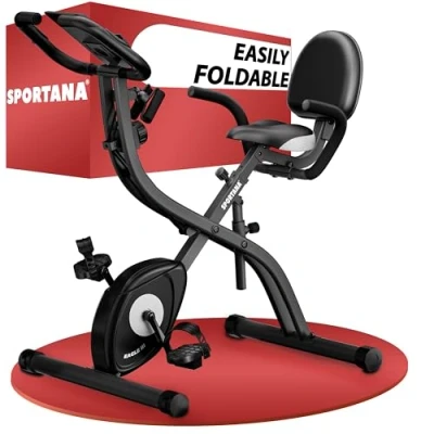 Image of SPORTANA® Eagle 3 Folding Exercise Bike Adjustable 10 Resistance Levels Upright/Recumbent Seat Positions Battery Operated LCD Display Hand Pulse Sensor Foldable Trainer