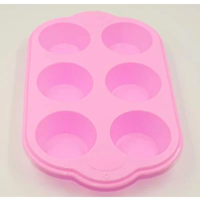 Image of Selecto Bake 6 Cup Silicone Bun, Muffin Tray Non Stick Tin Baking Pudding Mold, Pan Cupcake Mould Silicone, Pink