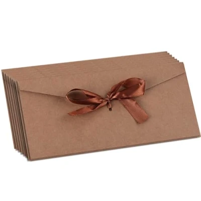 Image of 10 Pack Retro Long Invitation Envelopes for Greeting Cards Postcard with Ribbon Wedding Party Birthday Baby Shower Festival Invite Handmade Gift Invitations