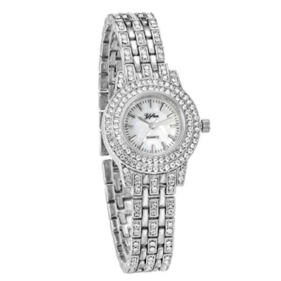 Image of JewelryWe Women Watches Silver Tone Alloy Rhinestone Quartz Watch Stylish Bling Dress Wristwatches