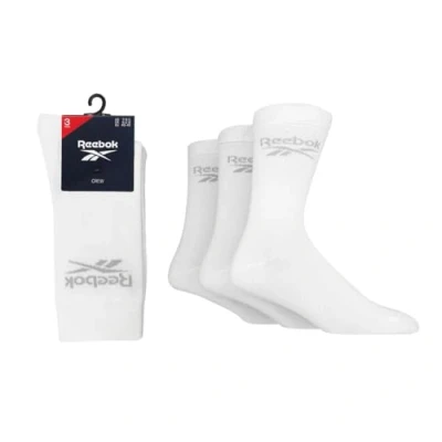 Image of Mens and Women&#039;s 3 Pair Reebok Core Cotton Crew Socks White 4.5 6 UK