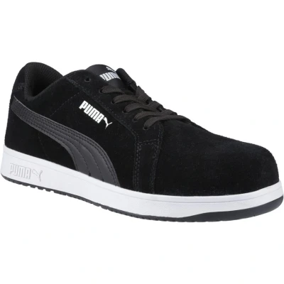 Image of PUMA Safety Iconic Low S1PL ESD FO HRO SR Unisex Shoes Non Slip Metal Free Fibreglass Cap, black, 12.5 UK