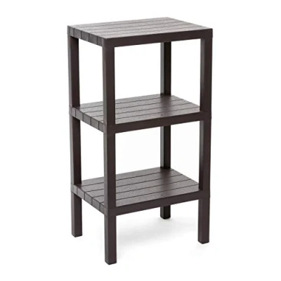 Image of Tatay rectangular shelf, 3 heights, brown, wood effect finish. Sizes 38 x 29 73,5 cm