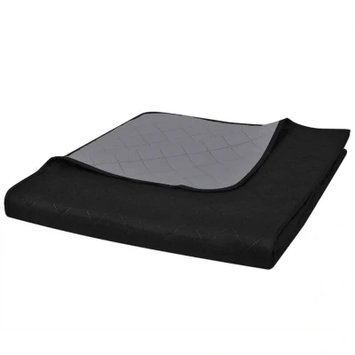 Image of vidaXL Double sided Quilted Bedspread Black/Grey 170 x 210 cm