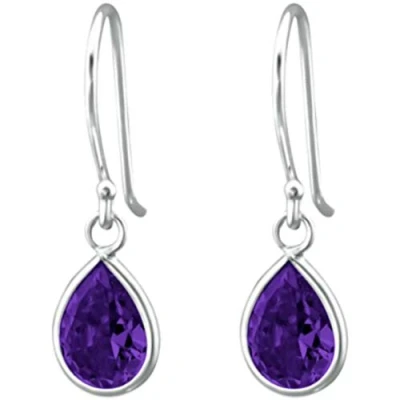 Image of 925 Sterling Silver dangly drop hook earrings with Amethyst Cubic Zirconia February Birthstone