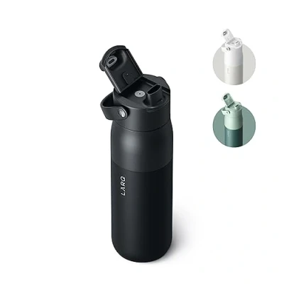 Image of LARQ Bottle Swig Top 23oz Insulated Stainless Steel Water with Built in Silicone Handle Thermos, BPA Free Reusable for Sports, Gym, and Travel, Obsidian Black