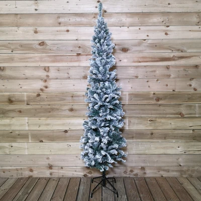 Image of 2.2m (7.5ft) Snow Flocked Spruce Pine Slim Christmas Tree in Green