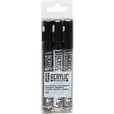 Image of PEBEO INC Markers 3/PKG BLK/WHT/SI, Black, White &amp; Silver, 20.5 x 6 2 cm