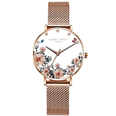 Image of RORIOS Women Watch Beautiful Flower Dial Stainless Steel Mesh Strap Analogue Quartz Wristwatch Ladies Female Wrist