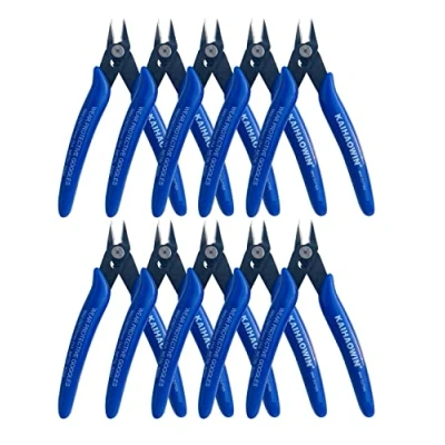 Image of Small Wire Cutters 10 Pack,KAIHAOWIN 170 Flush Cutters,Wire Clippers,Nippers,Clean Cut Pliers,Side Cuttes,Diagonal Cutting Pliers for Electronic Floral Heating Model Sprue Soft Copper,Blue