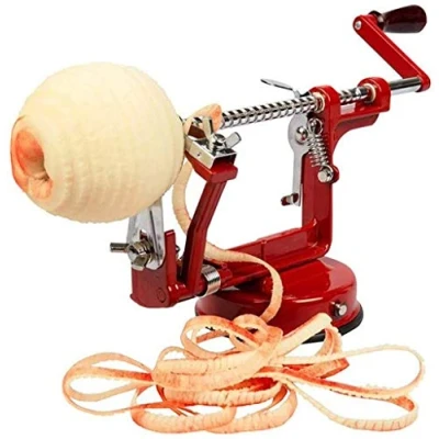 Image of TSTSM Apple Peeler Slicer, 3 In 1 Stainless Steel Potato Swivel Corer, Durable Heavy Duty Alloy Vegetable Fruit Spiralizer Cutter Peeling Machine, Red