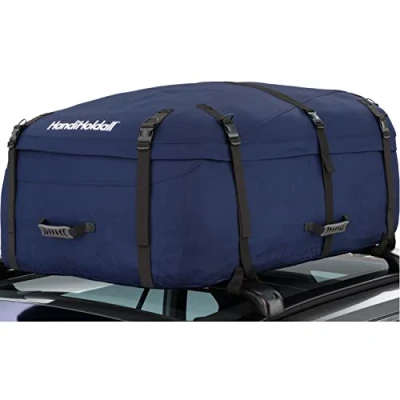 Image of HandiWorld HandiHoldall Large 330 Litres Soft Roof Box; Foldable Weather Resistant Bag with Solid Base; Navy Blue