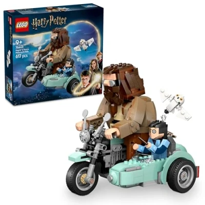 Image of LEGO Harry Potter Hagrid &amp; Harry’s Motorcycle Ride, Movable Brick Built Motorbike Toy with a Sidecar Hedwig Figure, Display Birthday Gift for Wizarding World Fans, 9+ Year Old Girls Boys 76443