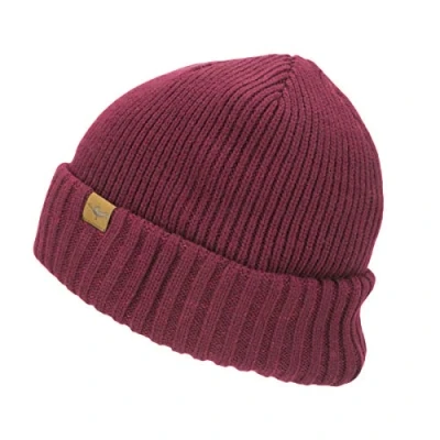 Image of SEALSKINZ Bacton Unisex Waterproof Cold Weather Roll Cuff Beanie Hat Everyday Use &amp; Outdoor Activity Three Layer Insulation Technology Microfleece LiningRed, S/M