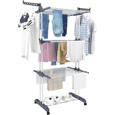 Image of HOMIDEC Airer Clothes Drying Rack,4 Tier Foldable Hanger Adjustable Large Stainless Steel Garment Laundry Racks for Indoor Outdoor