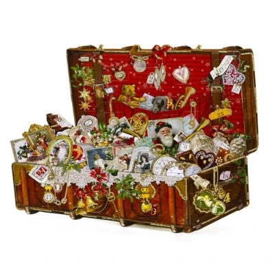 Image of Vintage Suitcase Christmas Advent Calendar Santa Chest Traditional Picture Paper