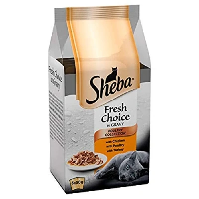 Image of Sheba Fresh Choice Poultry Collection in Gravy, Wet Cat Food Mini Pouches for Adult Cats, 48 x 50 g Pack