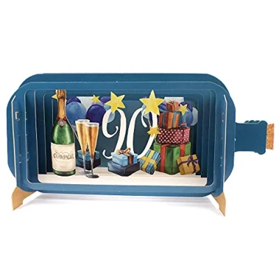 Image of Message in A Bottle Champagne 90th Pop Up Birthday Greeting Card by Alljoy Cards MIB112