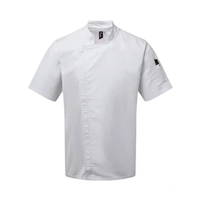 Image of Premier Unisex Adults Chefs Zip Close Short Sleeve Jacket (M) (White)