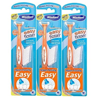 Image of Wisdom Easy Floss Daily Flosser 3 packs (3 Handles + 75 Disposable Flossers Total)