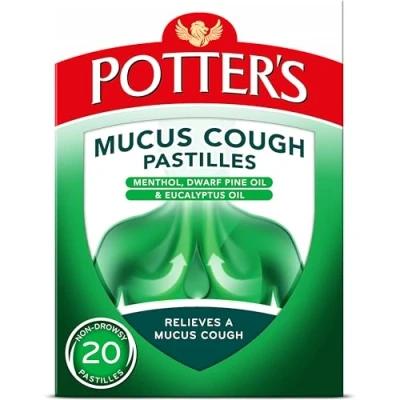 Image of Potter&#039;s Mucus Cough Pastilles, Non Drowsy, Pack of 20 (Packaging May Vary)