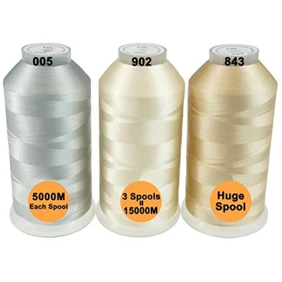 Image of New brothread Set of 3 Neutral Colors Polyester Machine Embroidery Thread Huge Spool 5000M for All Machines