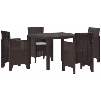 Image of vidaXL 5 Piece Garden Dining Set with Cushions Brown Poly Rattan