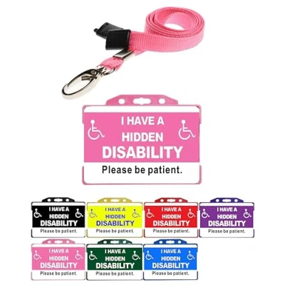 Image of Pink Disability Awareness Card with Plain Lanyard and Holder (Pink) Quantum Leap®