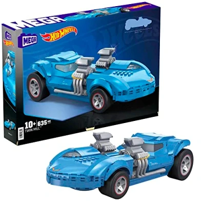 Image of MEGA Hot Wheels Vehicle Building Toys for Adults, Twin Mill Collectible Toy Car with 635 Pieces and 2 Removeable Engines, Gift Ideas Collectors