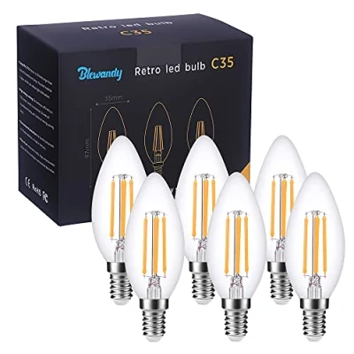 Image of Blewandy E14 LED Candle Bulbs, Bulb Small Screw, 40W Equivalent, 2700K Soft Warm White, Edison Screw (SES) Light Bulb, 4W Non Dimmable Filament Pack of 6