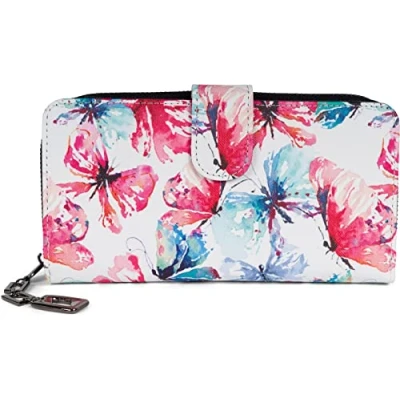 Image of styleBREAKER Ladies Wallet with Colourful Butterfly Pattern, Vintage Design, Zipper, Purse 02040156, Colour:White Red